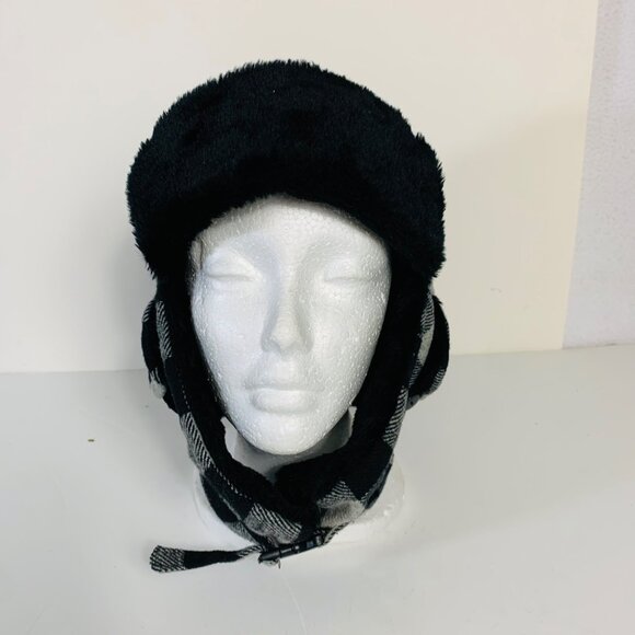 Buffalo Plaid Trapper Hat Thinsulate Insulation Winter Black Gray Checkered Flap - Picture 15 of 16